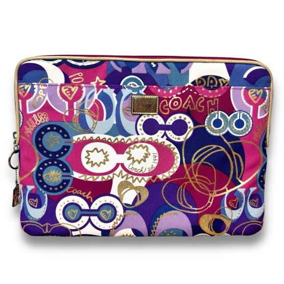 Coach Poppy Purple Pink Gold Limited Edition Graffiti Print Laptop Sleeve Case - Picture 1 of 13